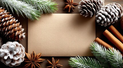 Rustic Holiday Greeting Card with Pine Cones and Spices