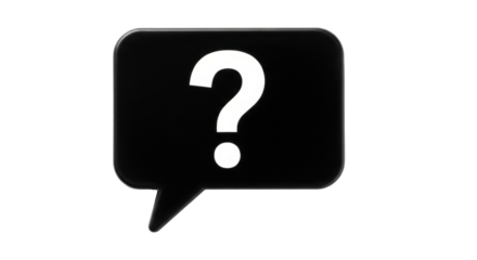 Isolated black speech bubble with question mark, decision making, asking for help concept