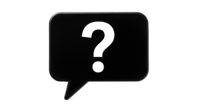 Isolated black speech bubble with question mark, decision making, asking for help concept