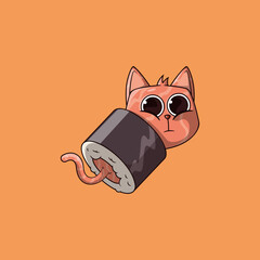 Cute Cat Sushi Character vector illustration. Food, mascot design concept.