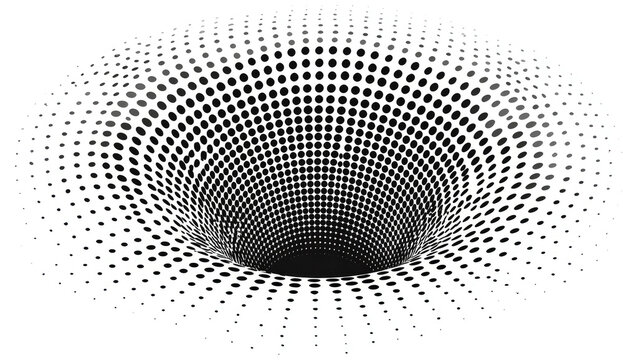 3D-rendered, graphic illustration of a black hole or vortex using a dot pattern for depth