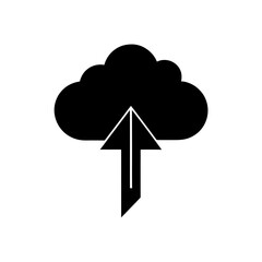 Black cloud with upward arrow on white sky on transparent background
