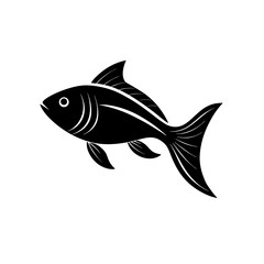 Illustration of a single black silhouette fish on transparent background