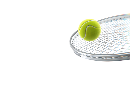 Dynamic tennis racket poised to strike a vibrant yellow ball, ready for action and intense competition