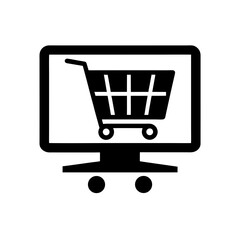Shopping cart on computer screen icon art on transparent background
