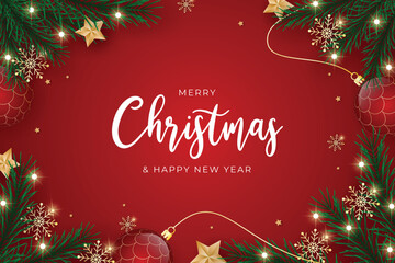 Realistic Christmas background with Christmas decorations