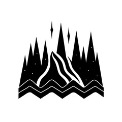 Stylized mountain range with water waves on transparent background