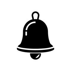 Illustration of a simple black bell icon on transparent background