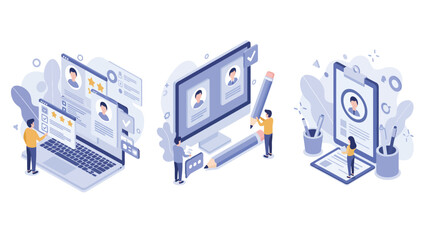 Isometric Digital HR and Recruitment Process Illustrations Set