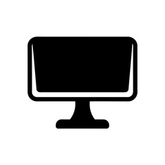 Black silhouette of a desktop computer set on transparent background