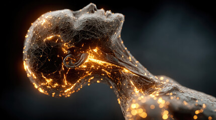 Artificial intelligence concept showing a glowing human form representing neural connections and digital transformation, focusing on innovation and technological advancement