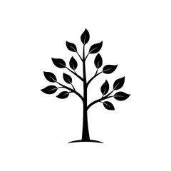 Silhouette of a tree with many leaves art on transparent background