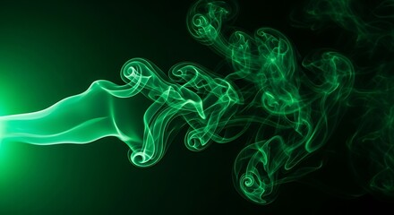 Mysterious green smoke flowing gently with a dark abstract background