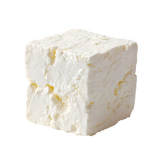 Premium Feta Cheese Cube on White Background for Culinary Designs