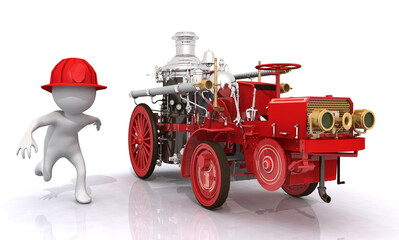 Antikes Feuerwehrfahrzeug und 3D Figur