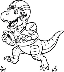 Obraz premium Dinosaur Football Champion: An illustration depicting a jovial dinosaur athlete, fully geared in football attire, confidently running with the ball, embodying the spirit of competitive sportsmanship.