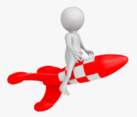 3D Figur auf einer Rakete, Freisteller