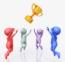 Jubelnde 3D Figuren mit Pokal