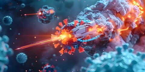 Obraz premium Nanobot destroying a virus in the bloodstream: Futuristic medicine concept