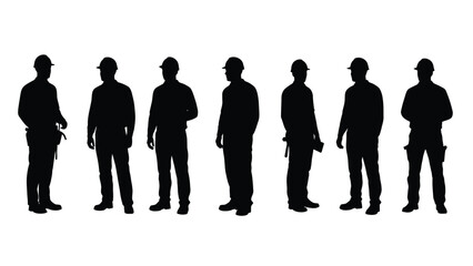 Construction Workers Silhouettes Set Isolated On White Background