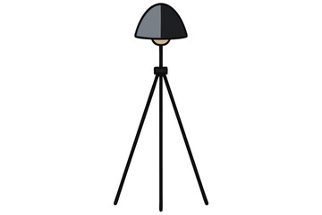 A modern black and white tripod lamp for studio lighting isolated on a white background