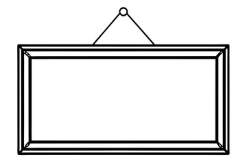 Black empty photo frame hanging on a white wall for vintage design and interior decoration