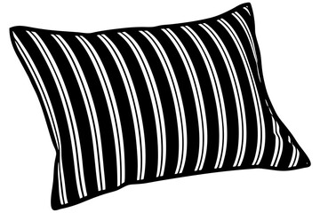 The simple line illustration of a black striped pillow on a white background highlights its fashionable design and subtle material texture