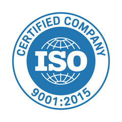ISO 9001:2015 Certified Company Seal Vector Blue Circle Badge