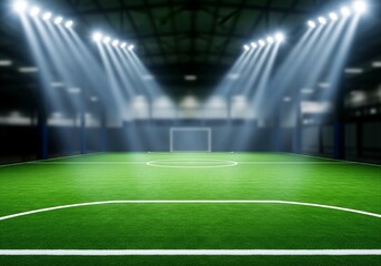 Obraz premium Brightly Lit Empty Indoor Soccer Field or Futsal Pitch with Glowing Lights