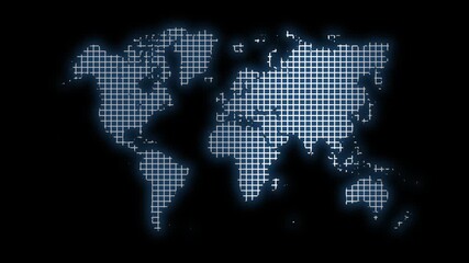 Futuristic World Map Visualization with Digital Grid Overlay. - Powered by Adobe
