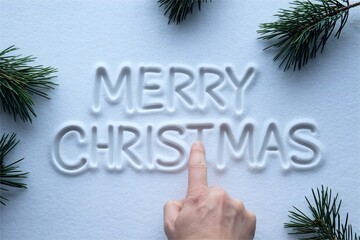 hand draw merry christmas on snow. Holiday heartfelt message