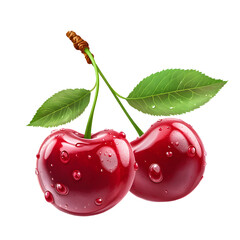 Two Juicy Cherries with Fresh Water Drops - Close-up Vibrant Image for Food Concepts