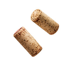 Two Wine Corks Floating on White Background - Minimalistic Wine Concept