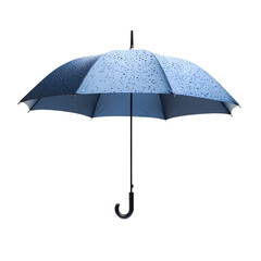 Stylish Umbrella with Rain Drops on Clean White Background