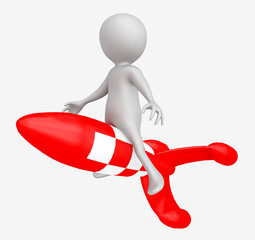 3D Figur auf einer Rakete, Freisteller