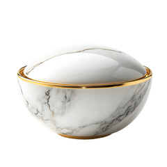 Luxurious White Marble and Gold Bowl with Lid Isolated on White Background