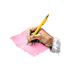 Professional Hand Writing on Pink Note with Yellow Pen for Creative Work