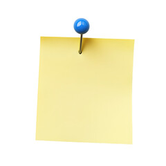 Vibrant Yellow Sticky Note with Blue Push Pin Isolated on White Background