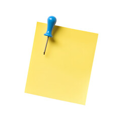 Yellow Sticky Note with Blue Push Pin Isolated on White Background