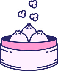 hot japanese gyoza dumplings in circular steamer in bright neon color