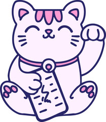 traditional japanese waving lucky cat in bright neon color