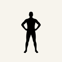 Confident Silhouette: A striking silhouette of a man, exuding confidence with hands on hips, set against a neutral background, embodying strength, empowerment, and self-assurance.