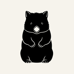 Wombat Silhouette: A striking monochrome illustration of a stout wombat. This graphic embodies the animal's distinct features and charm.