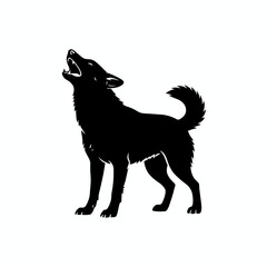 Silhouette of a Howling Wolf: A captivating black silhouette of a lone wolf, captured in a powerful moment of vocalization, set against a plain backdrop.