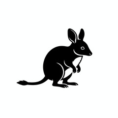 Elegant Wallaby Silhouette: A meticulously crafted black and white silhouette of a wallaby, showcasing the creature's unique posture and form with sleek, minimalist lines.
