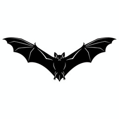 Eerie Silhouette of a Bat: A captivating, stark black and white representation of a bat with its wings fully extended, set against a simple background, embodying mystery.
