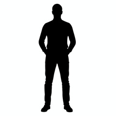 Man's Silhouette: A minimalist silhouette of a man, hands in pockets, personifying strength, confidence, and the power of subtle presence. 