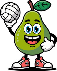Cute Pear Character Holding a Volleyball Ready for a Fun Game of Beach Sport Cartoon Style