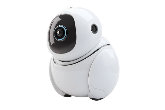 Futuristic personal assistant robot with camera eye, sleek modern design for AI and automation concepts.