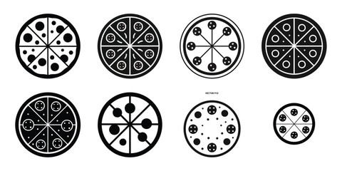 pepperoni pizza vector icon set illustration black and white